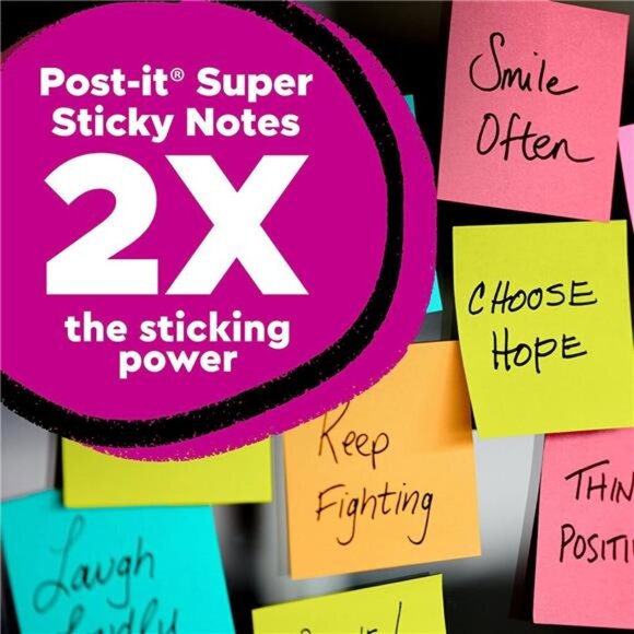 Post-it Super Sticky Notes, 3x3‎ in, Assorted Colors, 15 Pads, 45 Sheets/Pad - Picture 3 of 7
